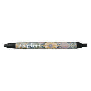 Floral Kaleidoscope Personalised Black Ink Pen