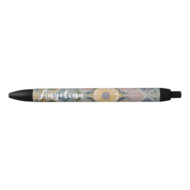 Floral Kaleidoscope Personalised Black Ink Pen (Front)