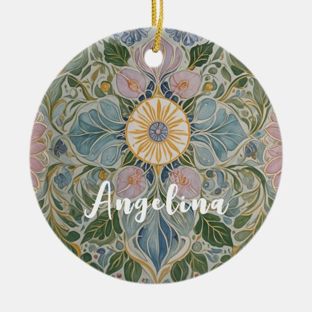 Floral Kaleidoscope Personalised Ceramic Tree Decoration (Front)