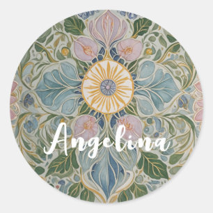 Floral Kaleidoscope Personalised Classic Round Sticker