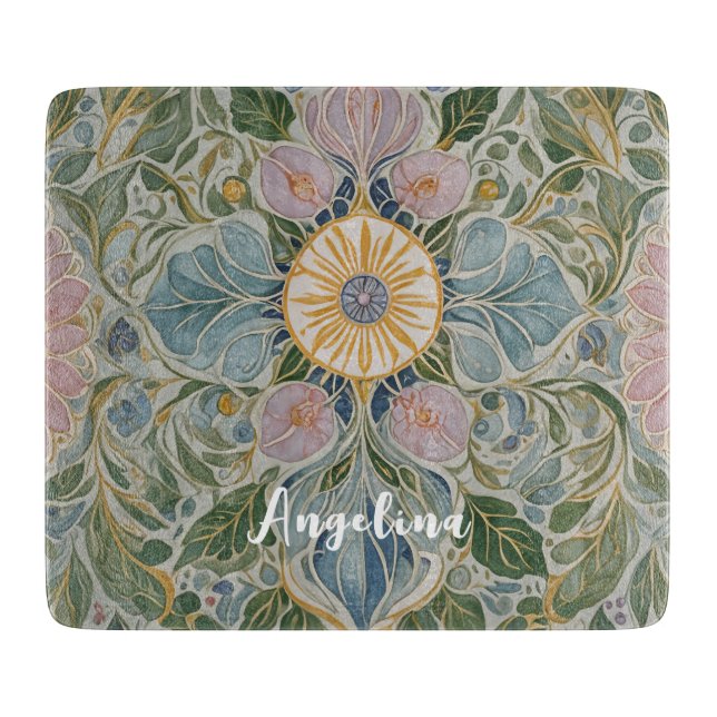 Floral Kaleidoscope Personalised Cutting Board (Front)