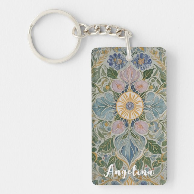 Floral Kaleidoscope Personalised Key Ring (Front)
