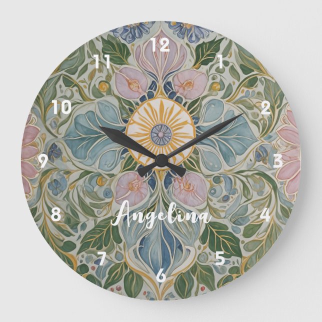 Floral Kaleidoscope Personalised Large Clock (Front)
