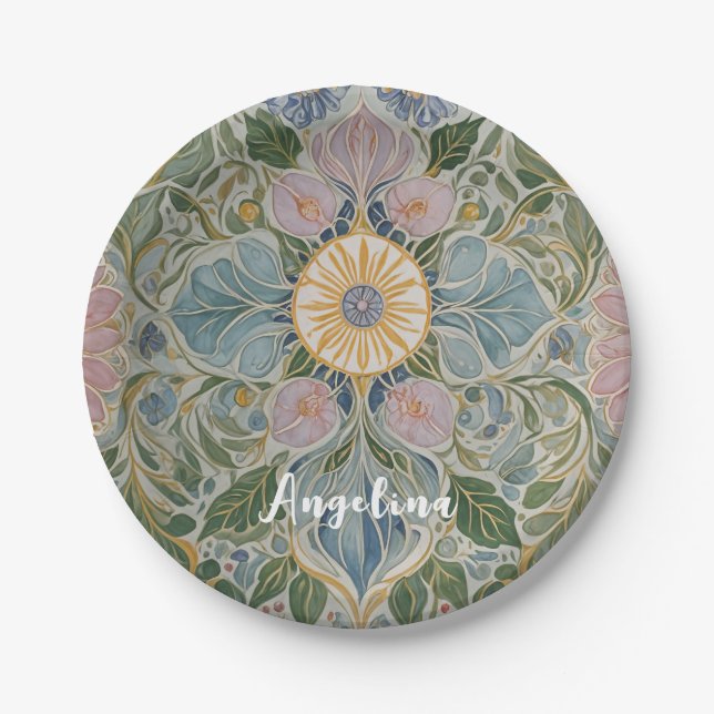 Floral Kaleidoscope Personalised Paper Plate (Front)