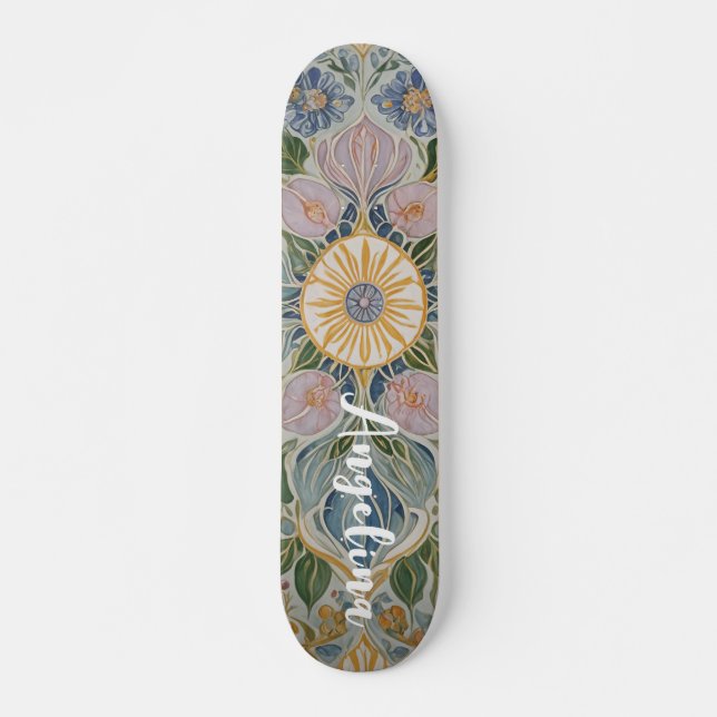 Floral Kaleidoscope Personalised Skateboard (Front)
