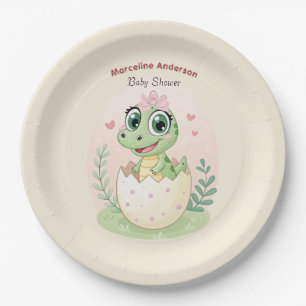 Floral kawaii baby alligator hatching Eggs -Girl Paper Plate
