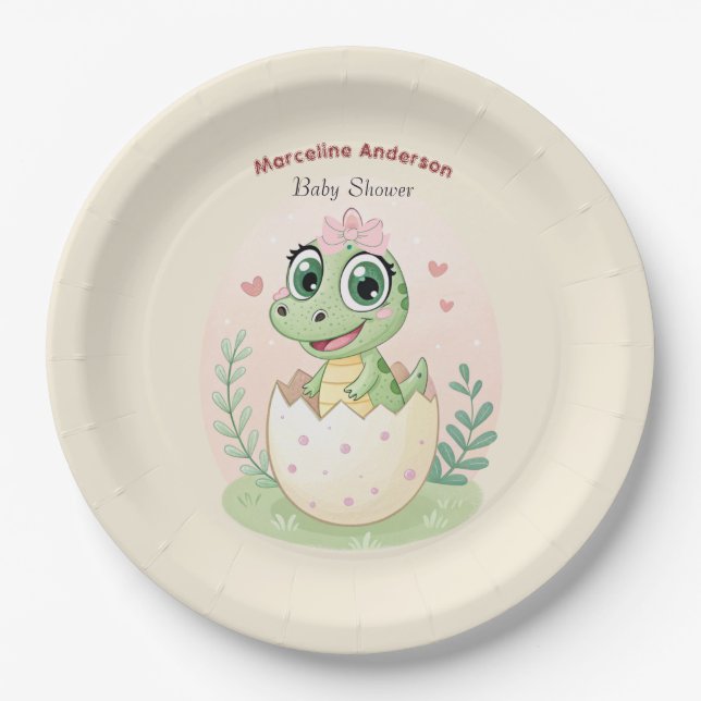 Floral kawaii baby alligator hatching Eggs -Girl Paper Plate (Front)
