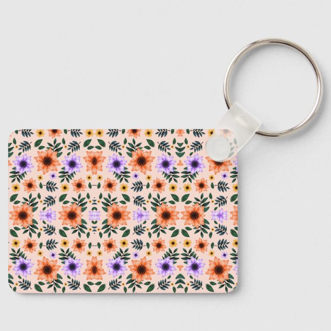 Floral keychain with vibrant pink, orange, (Front)
