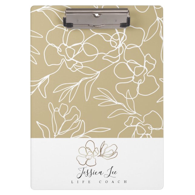 Floral Khaki Personalised Clipboard (Front)