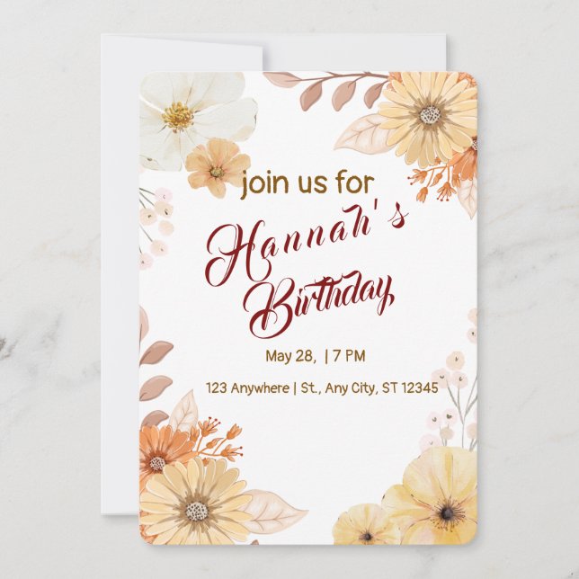 Floral Kids Birthday Invitation – Whimsical Garden (Front)