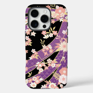 Floral Kimono Pattern Violet iPhone 16 Pro Case