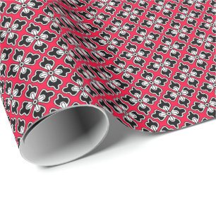 Floral kimono print, black, grey and red wrapping paper