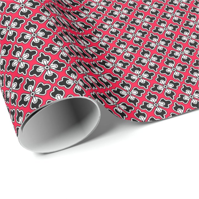 Floral kimono print, black, grey and red wrapping paper (Roll Corner)