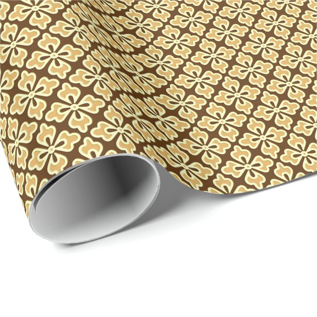 Floral kimono print, caramel and chocolate brown wrapping paper (Roll Corner)
