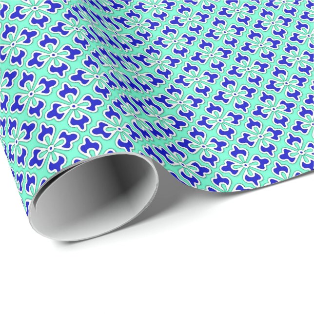 Floral kimono print, cobalt and aqua wrapping paper (Roll Corner)