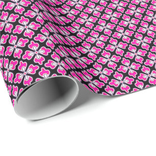 Floral kimono print, fuchsia pink and black wrapping paper