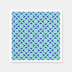Floral kimono print, indigo and light sky blue napkin