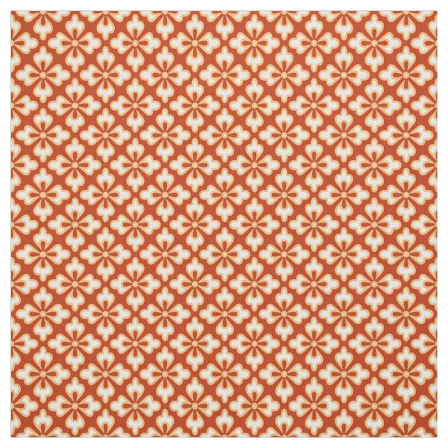 Floral kimono print, mandarin orange fabric (Swatch)