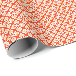 Floral kimono print, peach and mandarin orange wrapping paper