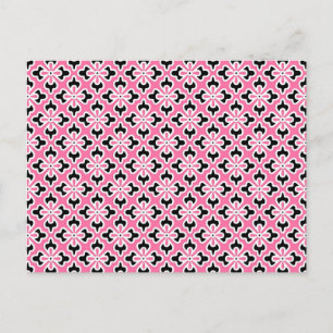 Floral kimono print, pink, black and white postcard