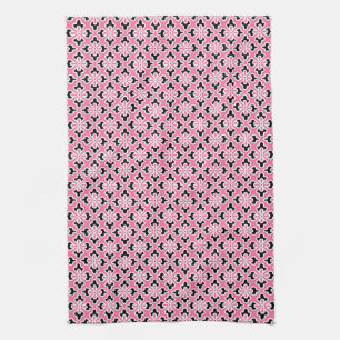 Floral kimono print, pink, black and white tea towel