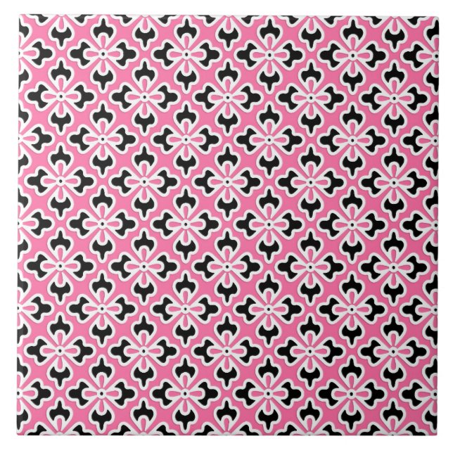 Floral kimono print, pink, black and white tile (Front)