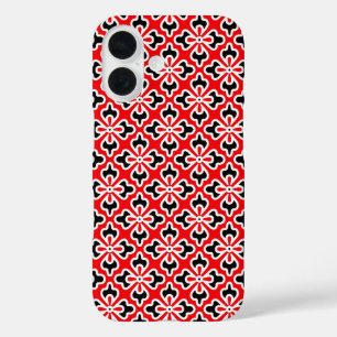 Floral kimono print, red, black and white iPhone 16 case