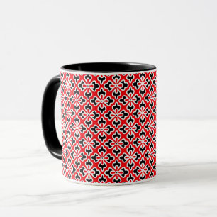 Floral kimono print, red, black and white mug