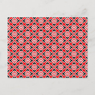 Floral kimono print, red, black and white postcard