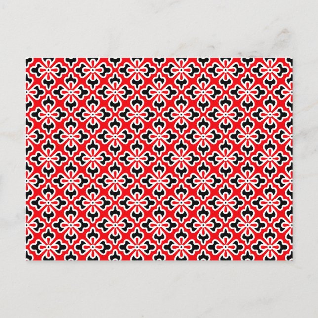 Floral kimono print, red, black and white postcard (Front)