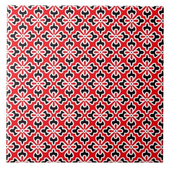 Floral kimono print, red, black and white tile (Front)