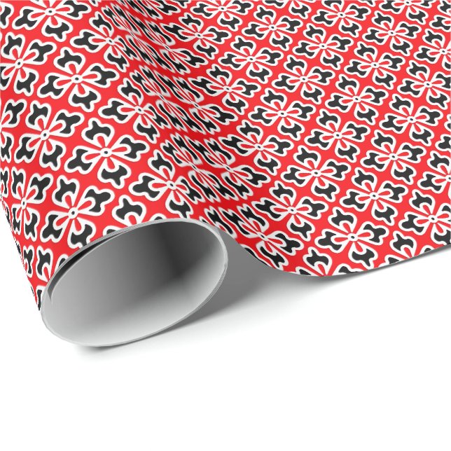Floral kimono print, red, black and white wrapping paper (Roll Corner)