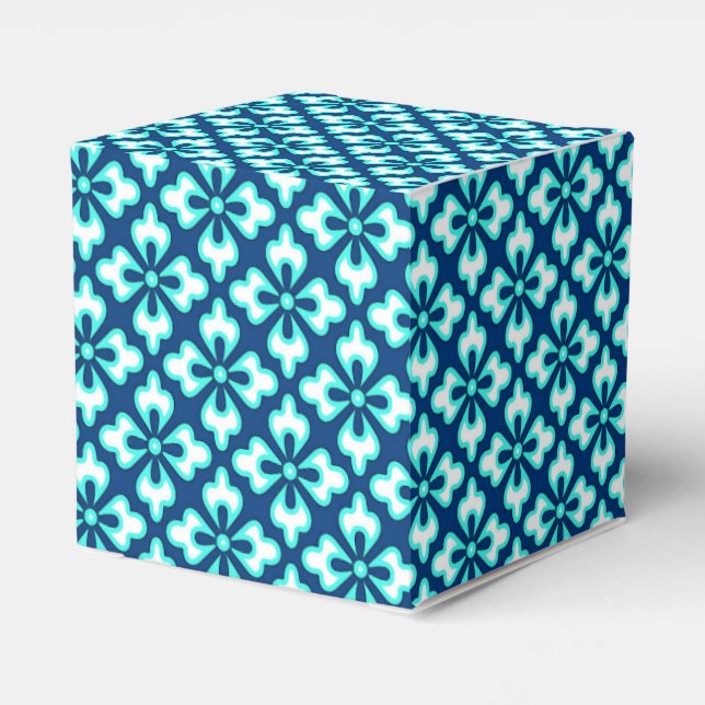 Floral kimono print, turquoise and indigo favour box (Back Side)