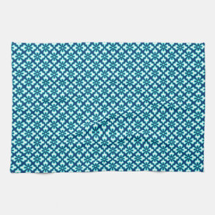 Floral kimono print, turquoise and indigo tea towel