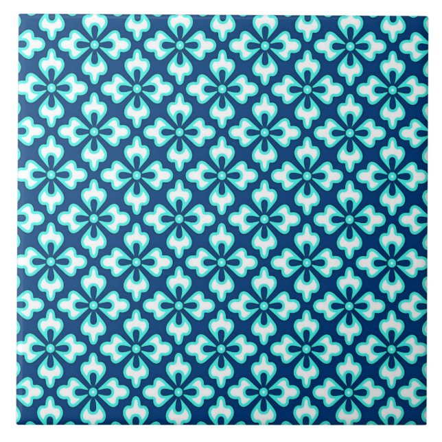 Floral kimono print, turquoise and indigo tile (Front)