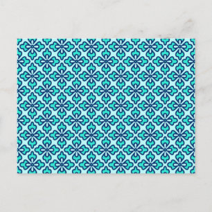 Floral kimono print, turquoise, navy and aqua postcard
