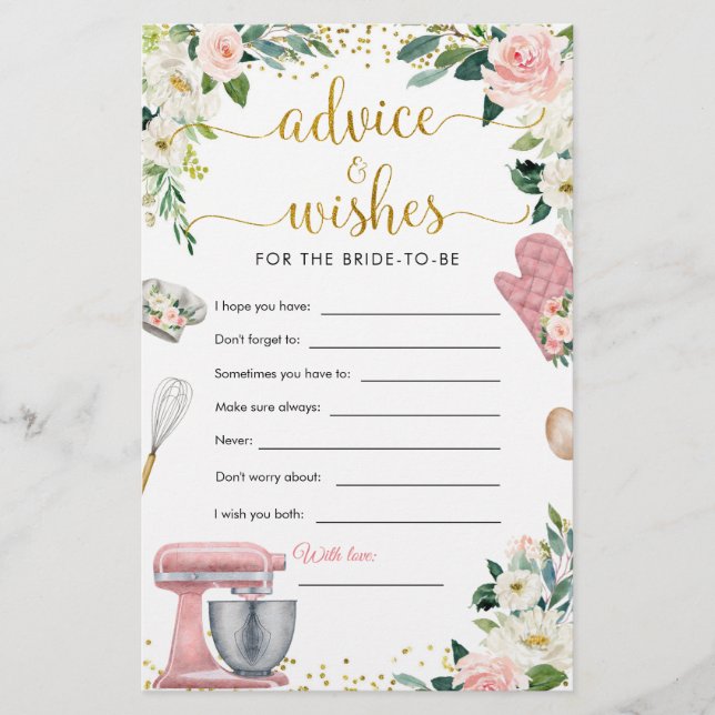 Floral Kitchen Bridal Shower Advice and Wishes (Front)
