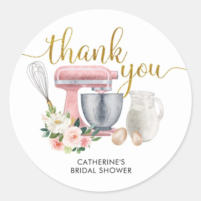 Floral Kitchen Bridal Shower Thank You Sticker (Front)