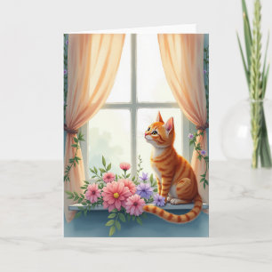 Floral Kitten Birthday Card