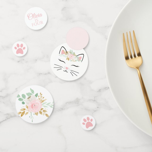 Floral Kitten Birthday Party Confetti (Group)