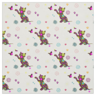 floral kitten fabric