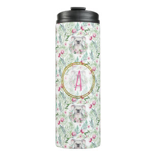 Floral KOALA BEAR Monogram Girls Bedroom Nursery Thermal Tumbler