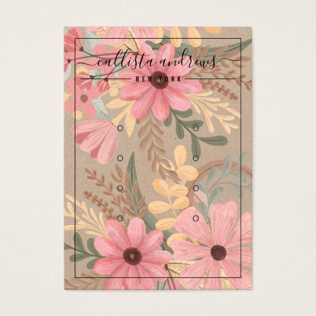 Floral Kraft Cursive Multiple Earring Display Card (Front)
