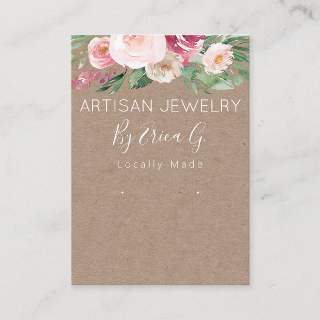 Floral Kraft Handmade Earrings Jewellery Display Business Card (Front)