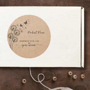 Floral Kraft Handmade with love Classic Round Sticker