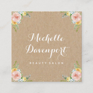 Floral kraft square business card