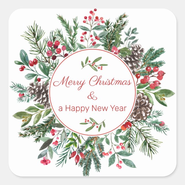 Floral Labels Merry Christmas Happy New Year (Front)