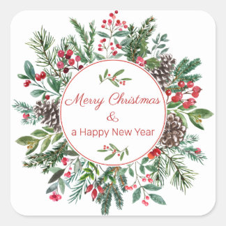 Floral Labels Merry Christmas Happy New Year