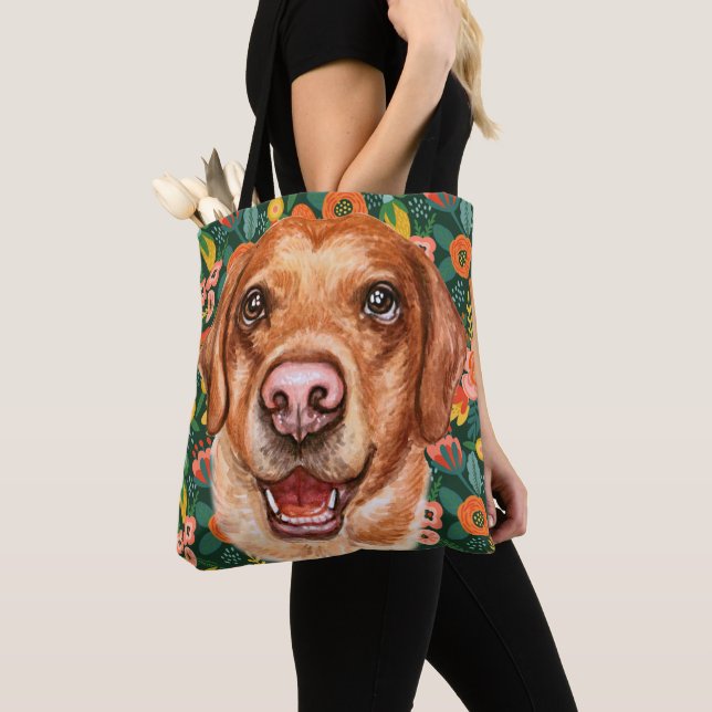 Floral Labrador Dog Tote Bag (Close Up)