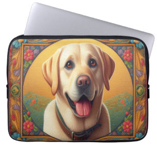 Floral Labrador Retriever Dog Colourful Border Laptop Sleeve
